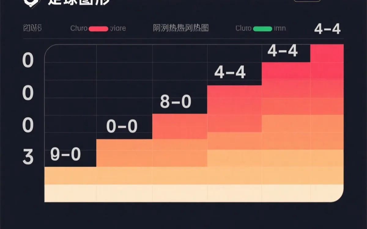 比分概率矩阵可视化示例：用热力图呈现0-0到4-4的概率分布